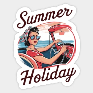 Summer Holiday 50s Retro Vintage Car Gift For Rockabilly Fifties Woman Vacation Top Sunglasses Headscarf 1950s Sock Hop Sticker